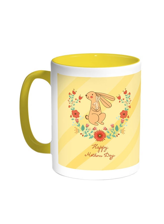 Happy Mother's Day Printed Coffee Mug Yellow/White 11ounce