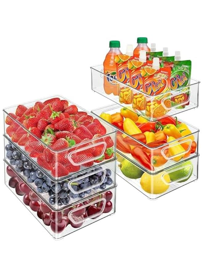 HOOKOR Set of 6 Refrigerator Organizer Bins - Clear Stackable Storage Bins for Fridge, Counter, Cabinet, Pantry Kitchen Organization and Food Storage - Plastic Organizers Bin, BPA Free - Image 1