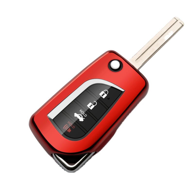 ZSPDACC Key Cover Compatible with Toyota Camry Key Fob Cover for RAV4 Corolla iM CHR Flip Key Fob Protector Car Key Holder Red Accessories