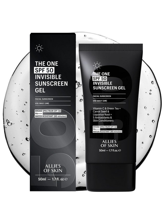Allies of Skin Allies of Skin - The One SPF 50 Invisible Sunscreen Gel with Vitamin C, Green Tea, Carrot Seed, Red Raspberry Seed Oil & Licorice Root, and 5 Antioxidants & Skin Conditioners. 50 ml/ 1.7 oz - Image 1