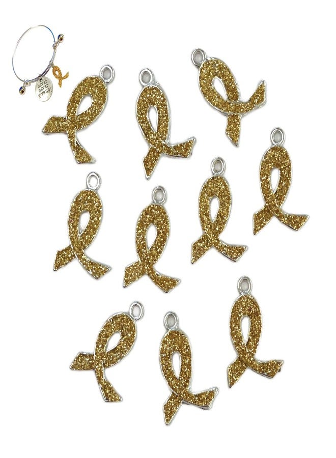 Linpeng Gold Ribbon Fundraising Awareness Charms for Bracelet Making, DIYJewelry Supplies, 21x15mm, 10 pcs - Image 1