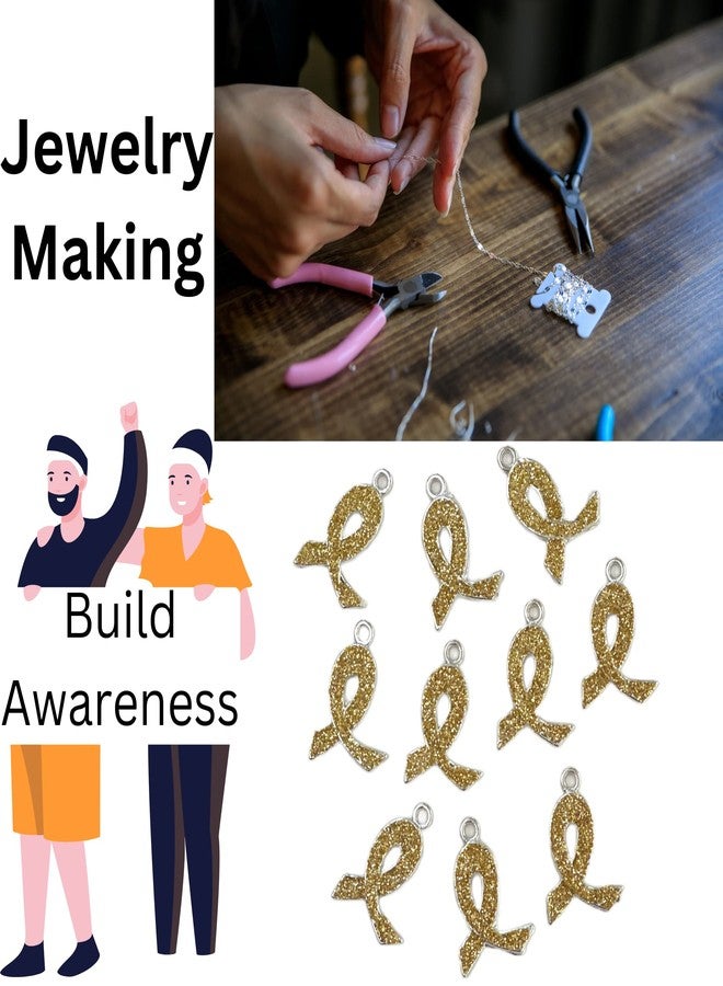Linpeng Gold Ribbon Fundraising Awareness Charms for Bracelet Making, DIYJewelry Supplies, 21x15mm, 10 pcs - Image 3