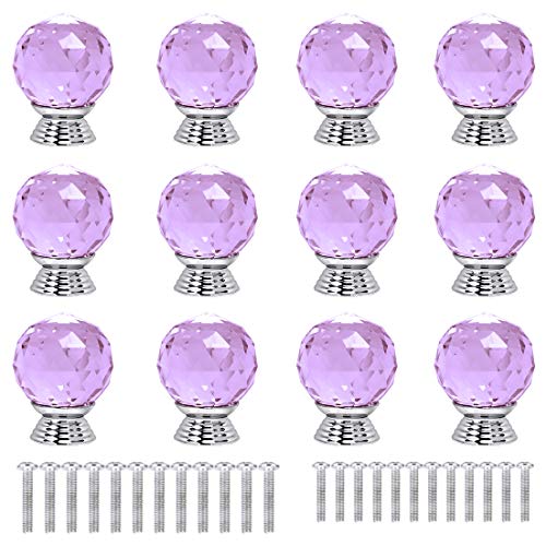ANJUU 12 Pcs 30mm Round Shape Crystal Glass Cabinet Knobs with Screws Drawer Knob Pull Handle Used for Kitchen, Dresser, Door, Cupboard(Purple) - Image 1