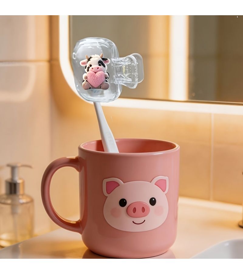1pc Cow Heart Pillow Pattern Toothbrush Holder Cute Travel Compact Home Bathroom - Image 3