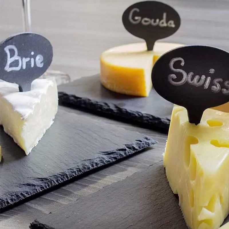 Teensery 6 Pcs Cheese Markers Set Black Slate Cheese Labels Cheese Name Tags Chalkboard Picks Cupcake Toppers with 2 Chalks and 1 Burlap Bag for Wedding Birthday Party Dinner - Image 3