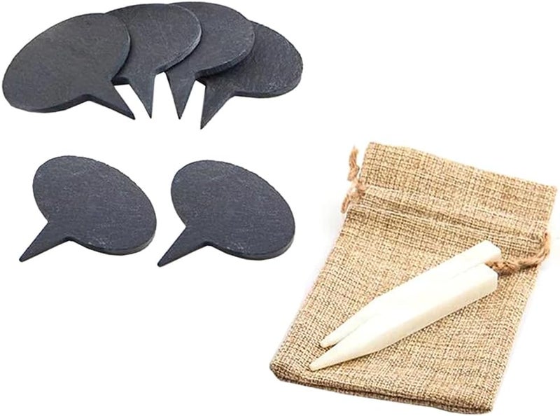 Teensery 6 Pcs Cheese Markers Set Black Slate Cheese Labels Cheese Name Tags Chalkboard Picks Cupcake Toppers with 2 Chalks and 1 Burlap Bag for Wedding Birthday Party Dinner - Image 1