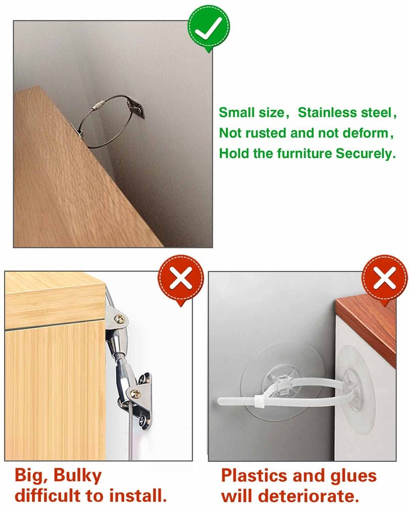 xicveiuz 6 Pack Furniture Anchors Kit for Baby Proofing, Furniture Straps Use to Prevent Falling and Anti Tip, Dresser Or Cabinet to Wall Anchors, 8in - Image 2