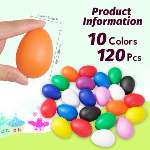 Olutacot 120 Pcs Plastic Egg Shakers Easter Egg Shaker Percussion Musical Maracas Plastic Easter Egg for Kids Toys Learning DIY Painting10 Colors - Image 5