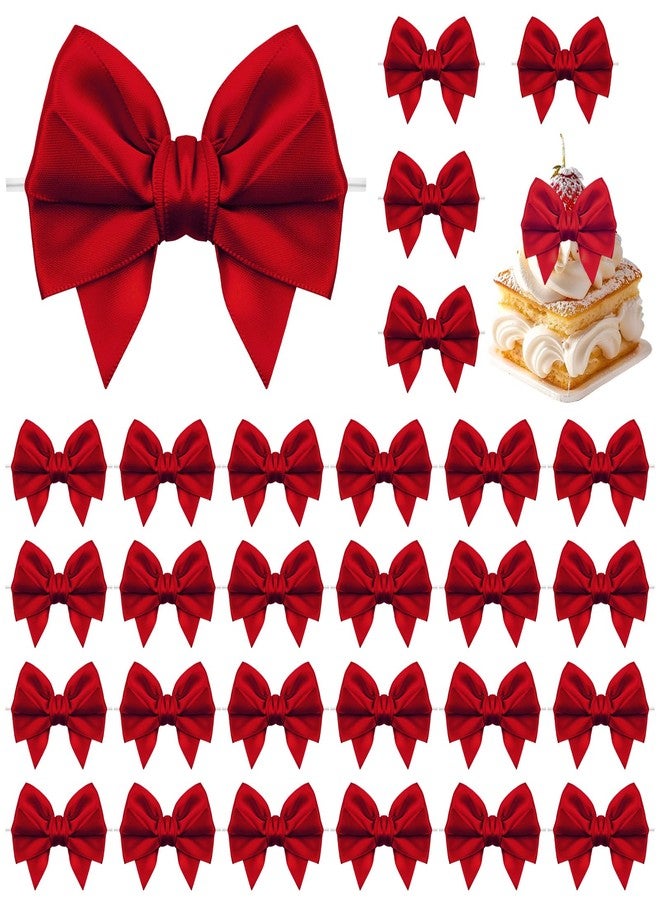 Jacriah Red Twist Tie Bows for Treat Bags, 30 Pack 3.5 Inch Premade Satin Ribbon Bows for Gift Wrapping Crafts Party Decoration Wedding Favors Bridal Shower Christmas Tree Decor Cake Pops Candy - Image 1