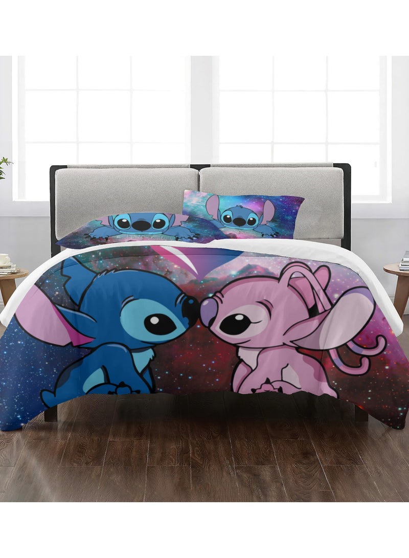 طقم سرير بنمط غرزة الكرتون مكون من ثلاث قطع مع ملاءات بوليستر ناعمة من الألياف الدقيقة بما في ذلك غطاء لحاف وكيسي وسادة (حجم الغطاء 150 سم × 200 سم) - Image 2