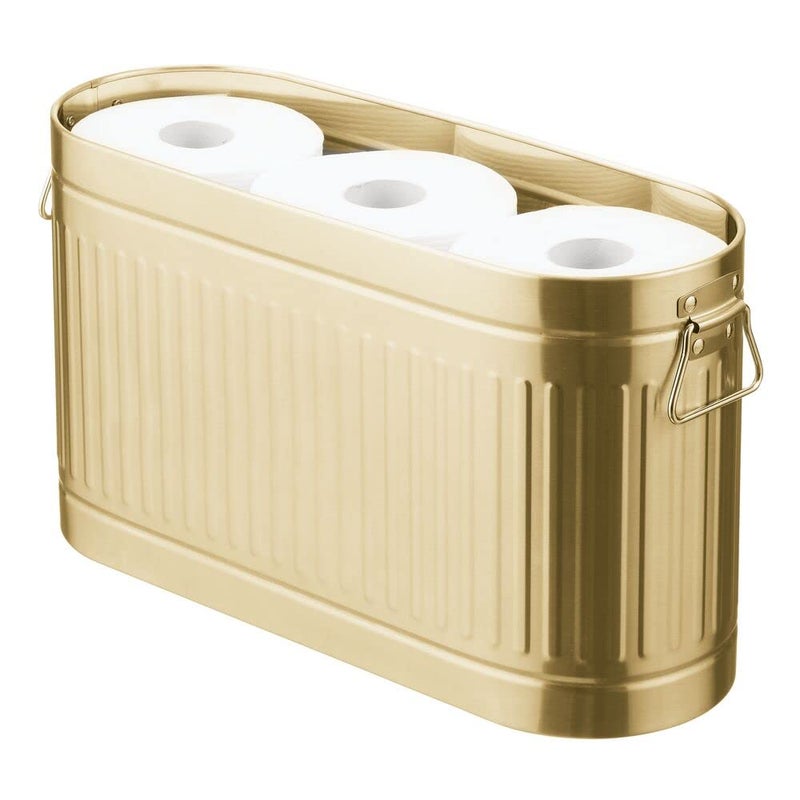 mDesign Large Steel Free Standing Toilet Paper Organizer, 6-Roll Tissue Storage Holder Container for Bathroom Floor, Fits Under Sink, Vanity, Shelf, In Cabinet, or Corner Oscar Collection - Soft Brass - Image 1
