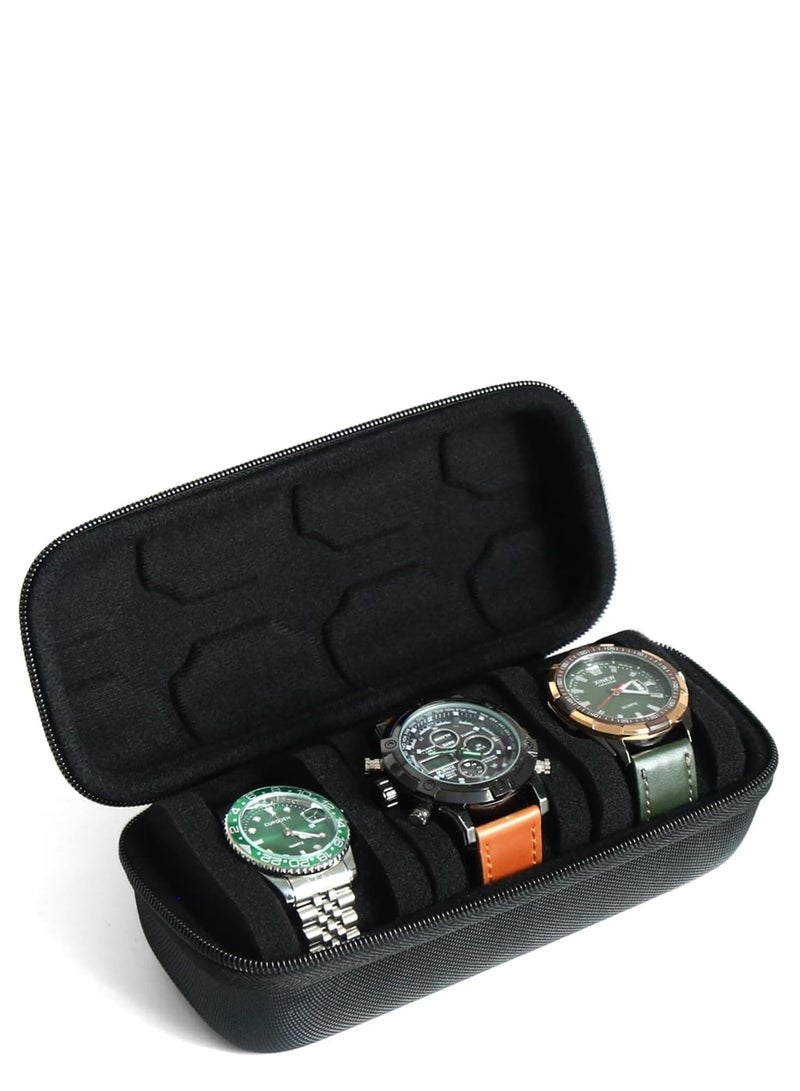 TRASSLE 3 slot Hard watch travel case,Portable zipper storage organizer box with soft foam pillow to fit large and small watches,Watch Organizer for Men and Women - Image 1