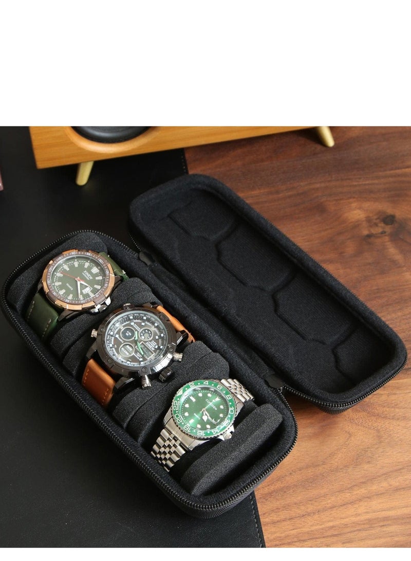 TRASSLE 3 slot Hard watch travel case,Portable zipper storage organizer box with soft foam pillow to fit large and small watches,Watch Organizer for Men and Women - Image 2