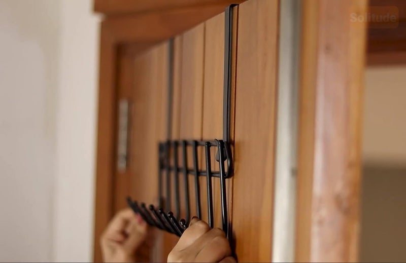 Solitude Multi - Alloy Steel Functional Heavy Duty Stainless Steel Over The Door Hook Hanger Organizer, Wall Hook Rack, No Drilling Required (Black, Pack of 1) - Image 2