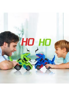 SYOSI Dinosaur Car Toys, with LED Lights and Music,Automatic Transforming 2-in-1 Dinosaur Transformer Toy for Kids (Green)  - Image 2