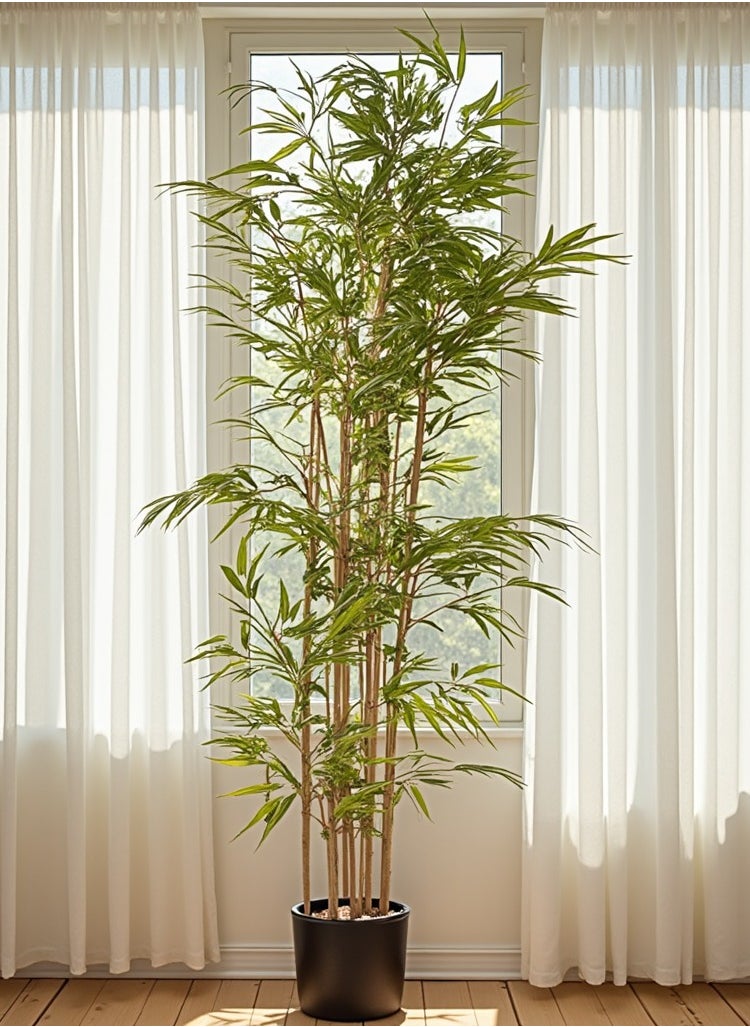 Leyallia Artificial Bamboo Tree with 7 Real Bamboo Trunks – 150cm Tall Faux Indoor Plant with Real Touch Green Leaves – Decorative Artificial Plant for Home, Office, Living Room, Bedroom, Hallway & Indoor Décor – No Watering or Maintenance Needed  - Image 1