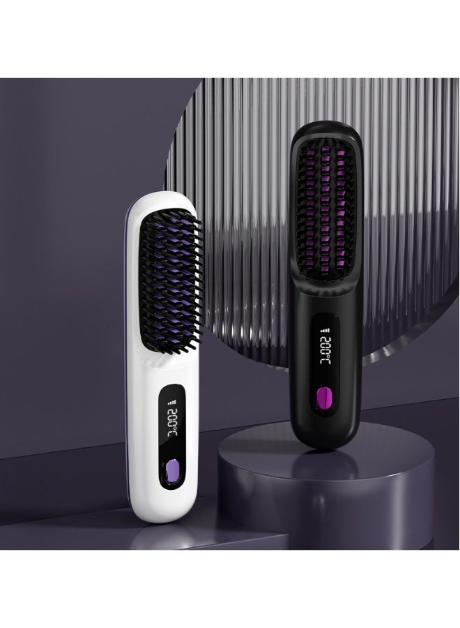 Beauenty LCD USB rechargeable ceramic heating comb hair straightener wireless portable hair straightener/white - Image 1