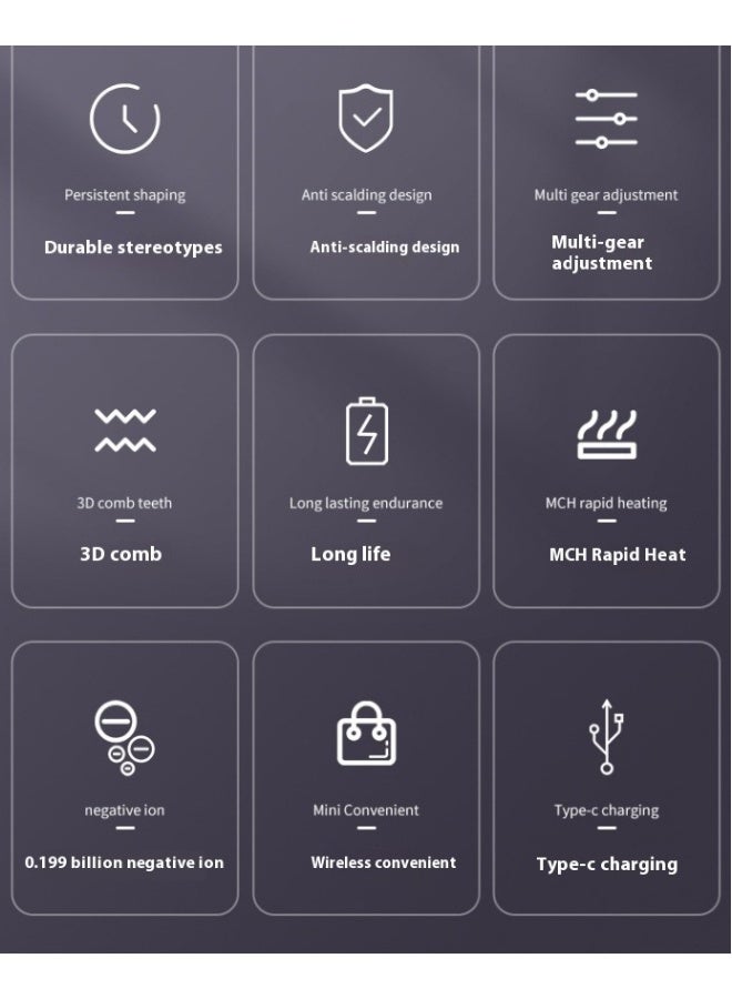 Beauenty LCD USB rechargeable ceramic heating comb hair straightener wireless portable hair straightener/white - Image 3