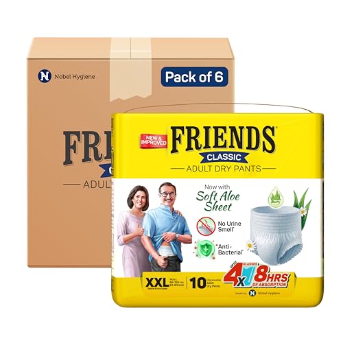 Friends Classic Adult Diaper XXL Size Pants | 60 Count (Double Extra Large) | Waist 34-65 inch | Aloe Vera | Unisex | Quick & Even Absorption | Long Protection hours | Brief-Like Fit | Odour Lock | Leakproof | Elastic Waist & Anti-Bacterial Absorbent Core - Image 1