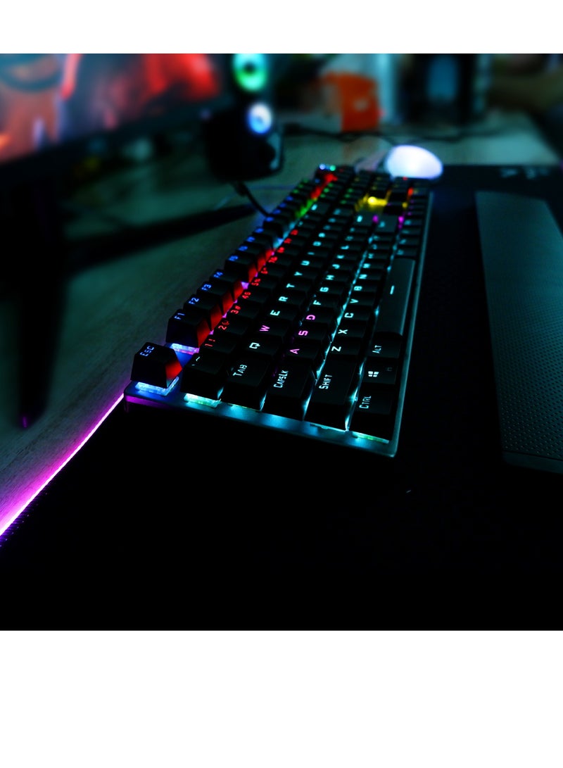 Mechanical Gaming Keyboard NKRO with Wrist Rest RGB Backlit Volume/Lighting Control Knob Fully Programmable 108-Keys Anti-Ghosting Wired Computer Keyboards for Office/Games, Blue Switch