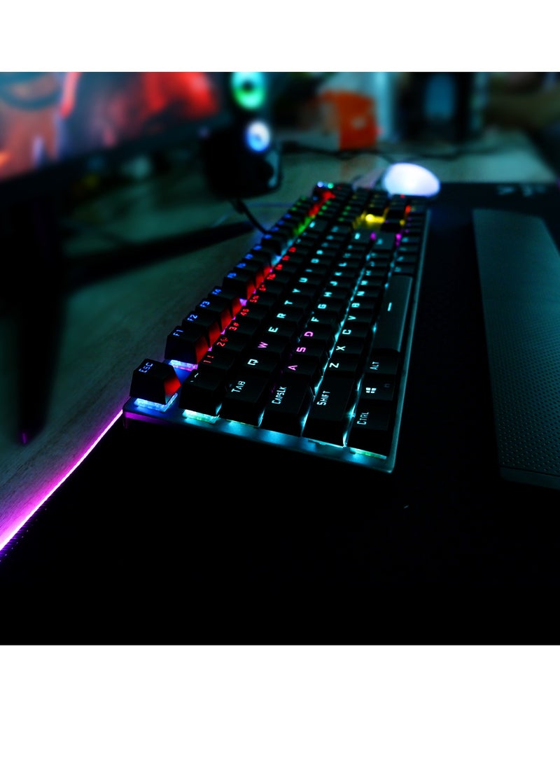Mechanical Gaming Keyboard NKRO with Wrist Rest RGB Backlit Volume/Lighting Control Knob Fully Programmable 108-Keys Anti-Ghosting Wired Computer Keyboards for Office/Games, Blue Switch