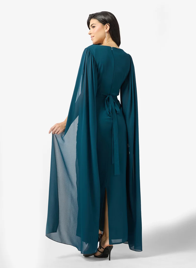 Namshi x  Draped Cape Detail Dress with Rhinestone Belt for Women | Best Price UAE