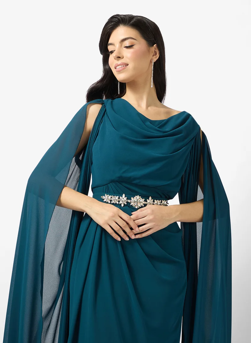 Namshi x  Draped Cape Detail Dress with Rhinestone Belt for Women | Best Price UAE