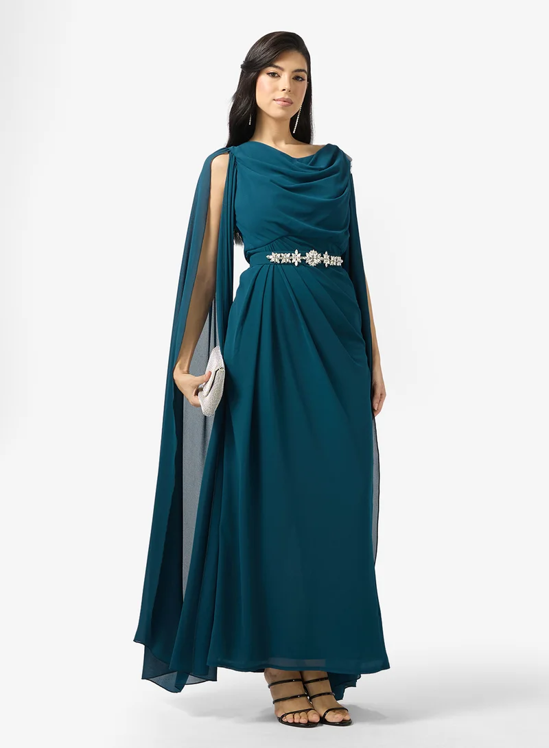 Namshi x  Draped Cape Detail Dress with Rhinestone Belt for Women | Best Price UAE