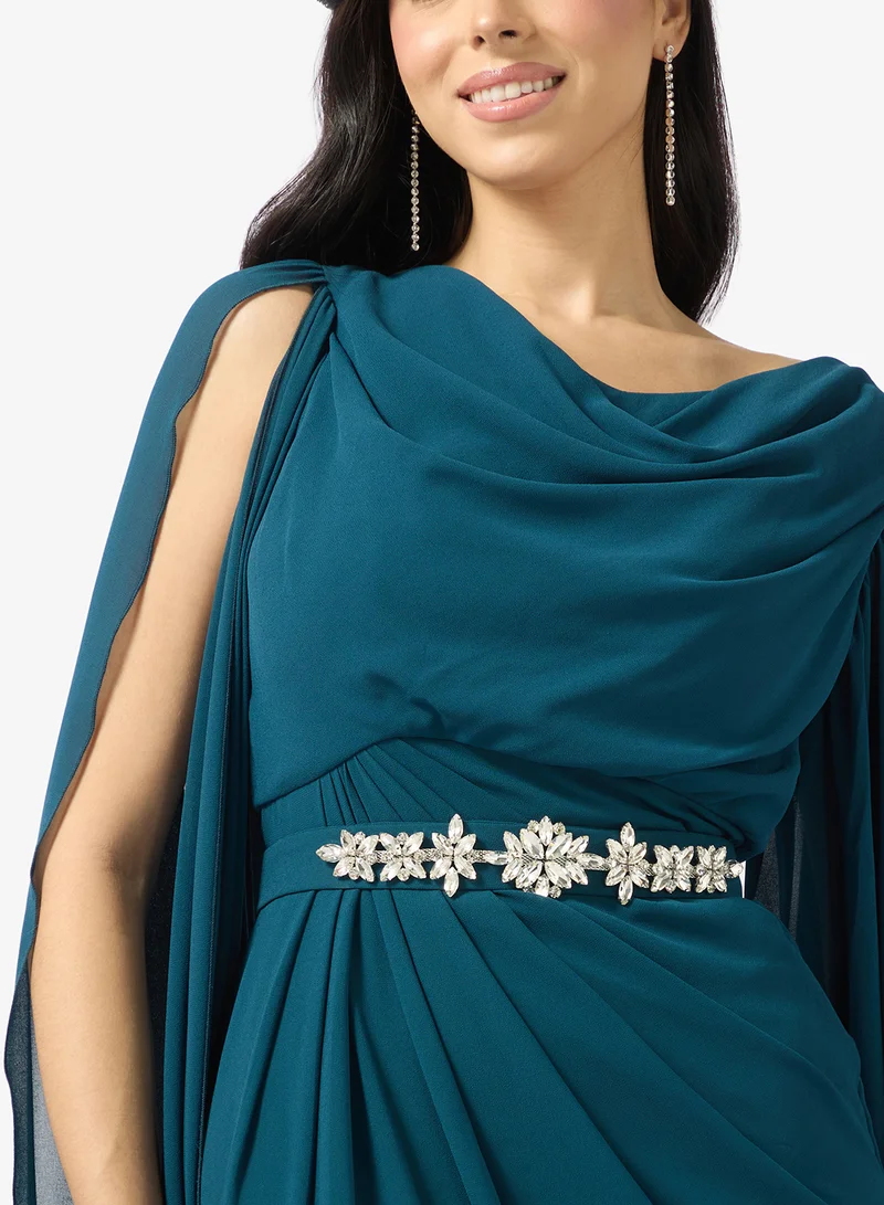 Namshi x  Draped Cape Detail Dress with Rhinestone Belt for Women | Best Price UAE