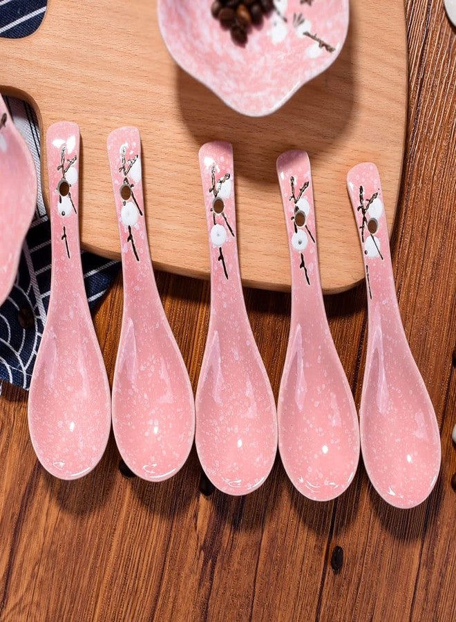 Whitenesser Japanese Soup Spoons Set of 5, Pink Asian Spoon Suitable for Soup, Ramen, Pho, Gravy, Cake, Oatmeal, Chaos, Dumplings,Salad - Image 4