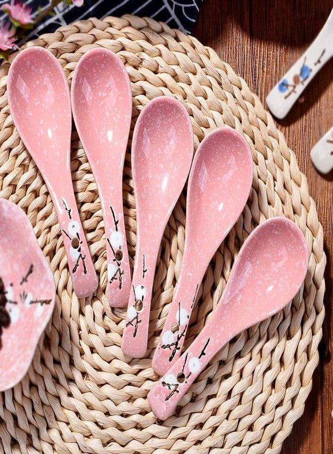 Whitenesser Japanese Soup Spoons Set of 5, Pink Asian Spoon Suitable for Soup, Ramen, Pho, Gravy, Cake, Oatmeal, Chaos, Dumplings,Salad - Image 2