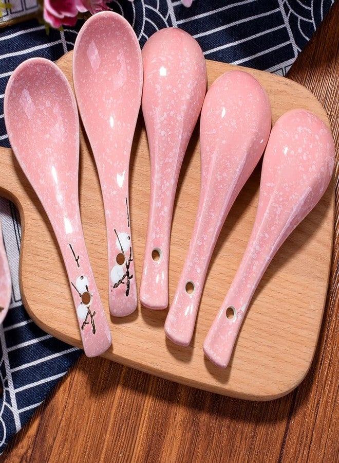 Whitenesser Japanese Soup Spoons Set of 5, Pink Asian Spoon Suitable for Soup, Ramen, Pho, Gravy, Cake, Oatmeal, Chaos, Dumplings,Salad - Image 5