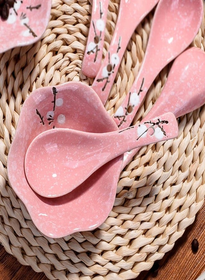 Whitenesser Japanese Soup Spoons Set of 5, Pink Asian Spoon Suitable for Soup, Ramen, Pho, Gravy, Cake, Oatmeal, Chaos, Dumplings,Salad - Image 3