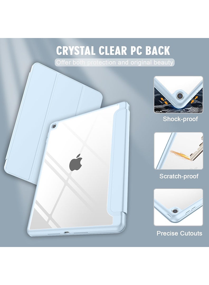 ثيودور حافظة هجينة رفيعة لجهاز iPad 9/8/7th Generation مقاس 10.2 بوصة مع حامل أقلام رصاص، غطاء واقٍ مضاد للصدمات وحامل ثلاثي الطي مع ظهر شفاف ناعم من مادة TPU لجهاز iPad 10.2، نوم/استيقاظ تلقائي أزرق سماوي - Image 3