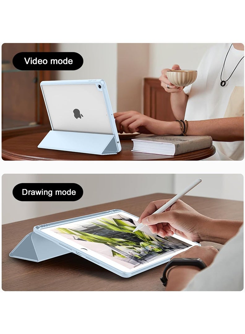 ثيودور حافظة هجينة رفيعة لجهاز iPad 9/8/7th Generation مقاس 10.2 بوصة مع حامل أقلام رصاص، غطاء واقٍ مضاد للصدمات وحامل ثلاثي الطي مع ظهر شفاف ناعم من مادة TPU لجهاز iPad 10.2، نوم/استيقاظ تلقائي أزرق سماوي - Image 4