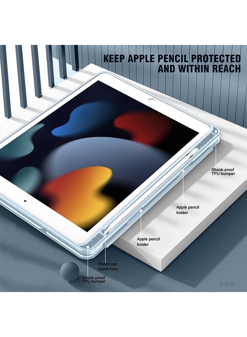 ثيودور حافظة هجينة رفيعة لجهاز iPad 9/8/7th Generation مقاس 10.2 بوصة مع حامل أقلام رصاص، غطاء واقٍ مضاد للصدمات وحامل ثلاثي الطي مع ظهر شفاف ناعم من مادة TPU لجهاز iPad 10.2، نوم/استيقاظ تلقائي أزرق سماوي - Image 5
