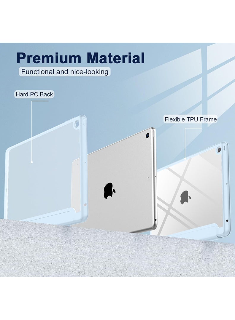 ثيودور حافظة هجينة رفيعة لجهاز iPad 9/8/7th Generation مقاس 10.2 بوصة مع حامل أقلام رصاص، غطاء واقٍ مضاد للصدمات وحامل ثلاثي الطي مع ظهر شفاف ناعم من مادة TPU لجهاز iPad 10.2، نوم/استيقاظ تلقائي أزرق سماوي - Image 2