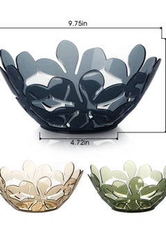 Y&D Rustless Fruit Bowl, Petal-shaped fruit basket for kitchen, Sturdy plastic decorative bowl home decor, kitchen countertop. Color: Green.  - Image 2
