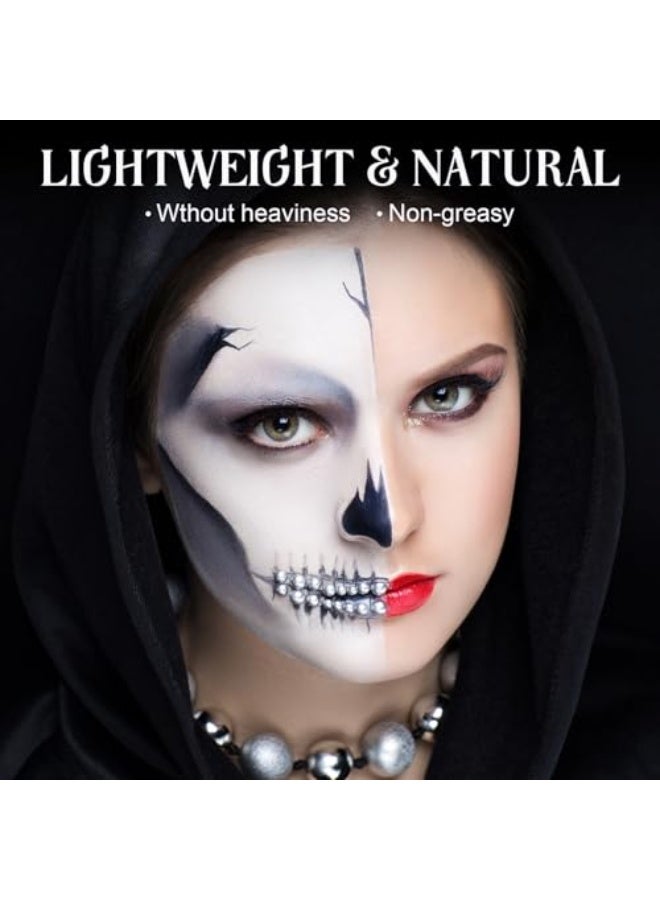 يوكانبي أساس سائل أبيض UCANBE لمكياج هالوين لشخصيات مهرج، غوث، زومبي، مصاص دماء، هيكل عظمي، شبح، تنكر، مكياج مؤثرات خاصة، مقاوم للماء، تغطية كاملة، يدوم طويلاً، لمسة نهائية غير لامعة. - Image 4