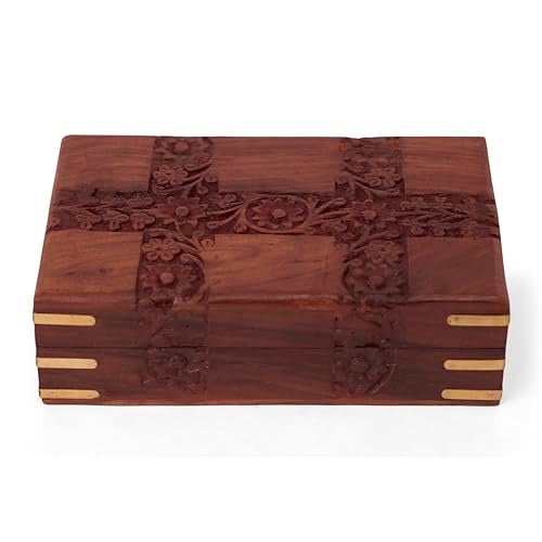 GURU JEE Beautiful Wooden Hand Carving Design Jewellery Box Keepsake Storage Organizer Multipurpose Treasure Chest Trinket Holder for Women - Image 1