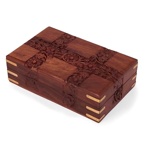GURU JEE Beautiful Wooden Hand Carving Design Jewellery Box Keepsake Storage Organizer Multipurpose Treasure Chest Trinket Holder for Women - Image 3
