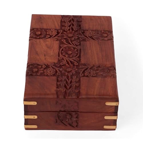 GURU JEE Beautiful Wooden Hand Carving Design Jewellery Box Keepsake Storage Organizer Multipurpose Treasure Chest Trinket Holder for Women - Image 4