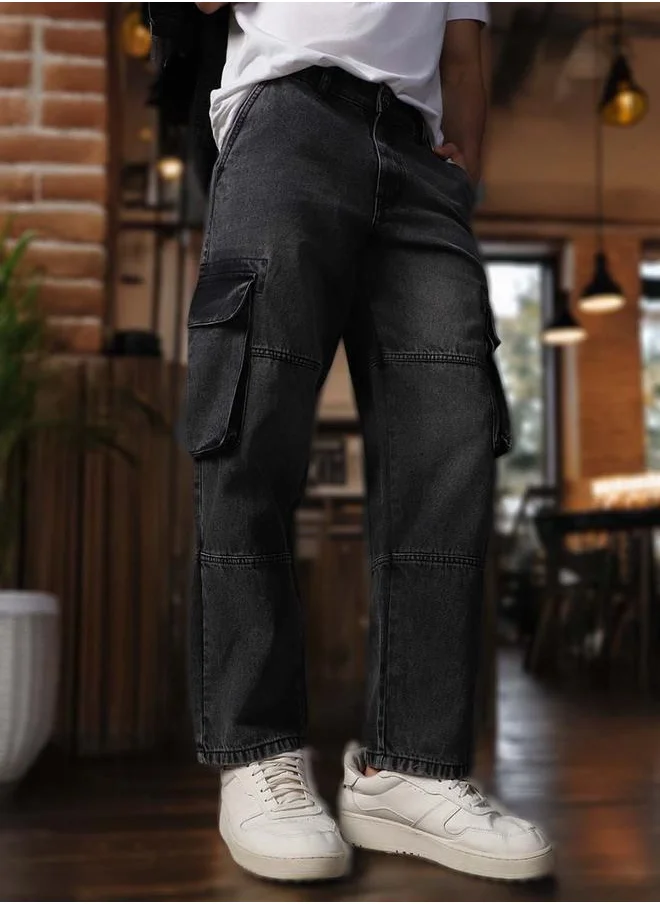 هاي ستار Men Jeans in Black featuring Straight fit fit with a washed pattern, regular length, secured with button closure, crafted from 100% cotton – a must-have for those who love trendy fashion.