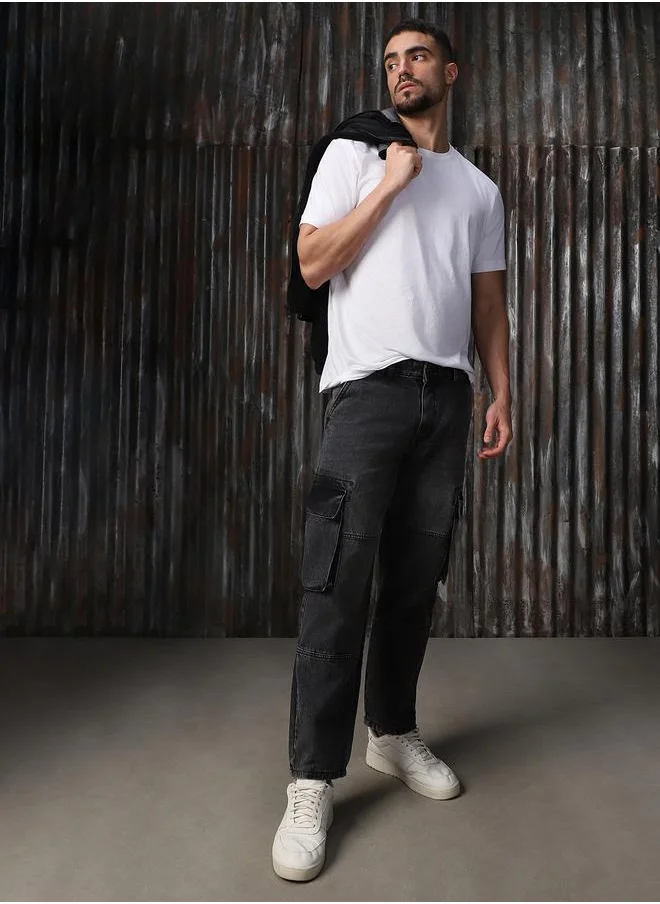 HIGH STAR Men Jeans in Black featuring Straight fit fit with a washed pattern, regular length, secured with button closure, crafted from 100% cotton – a must-have for those who love trendy fashion.