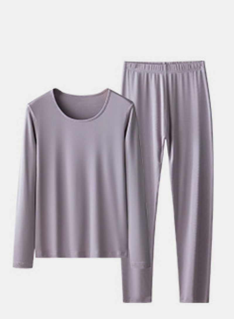Loquat Womens Solid Color Thin Seamless Long Johns And Round Neck Thermal Underwear Set 2 Piece Base Layer Set for  Women Dusty Purple 