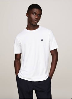 TOMMY HILFIGER Men's Th Monogram Embroidery Featuring a Crew Neck T-Shirt -  Pure cotton, White  - Image 1
