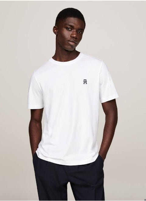 Th Monogram Embroidery Featuring a Crew Neck T-Shirt