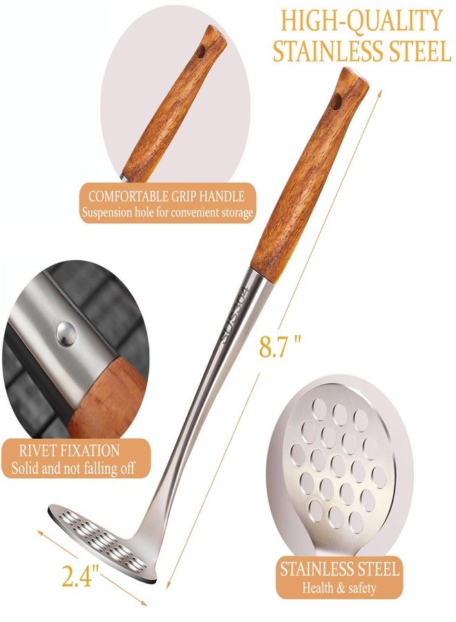 FDEYIQ Avocado Masher Stainless Steel Small, Mini Potato Masher, Wooden Handle Potatoes Masher Kitchen Tool for Avocado, Potatoes, Beans, Vegetables, 8.7Inch Metal Mashing Utensil - Image 2