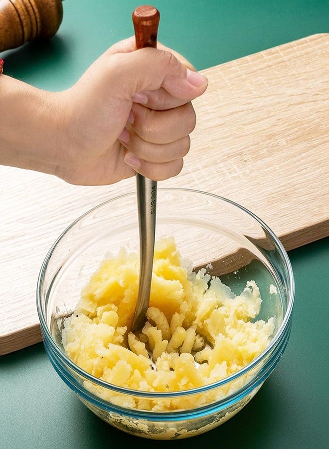 FDEYIQ Avocado Masher Stainless Steel Small, Mini Potato Masher, Wooden Handle Potatoes Masher Kitchen Tool for Avocado, Potatoes, Beans, Vegetables, 8.7Inch Metal Mashing Utensil - Image 3