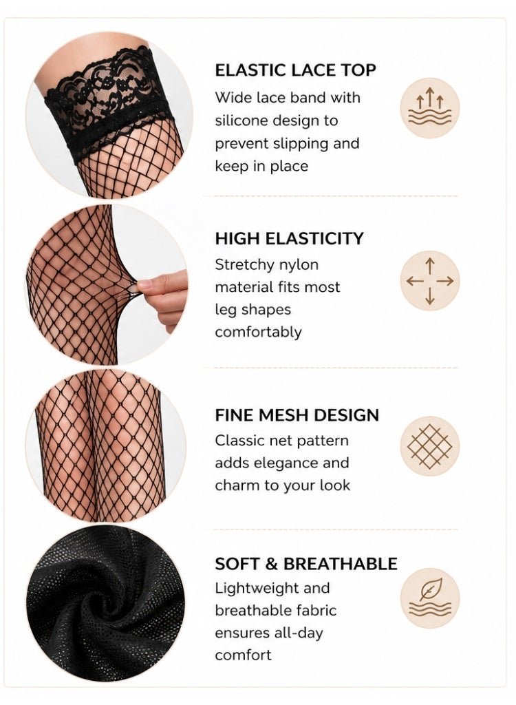 Women Lace Thigh High Stockings Set, Sheer Fine Mesh Over Knee Stockings with Floral Lace, Matching Briefs, Elegant Lingerie Accessories, Stretch Nylon Hosiery, Soft Breathable Elastic Fabric, Slim Fit Legwear for Party, Evening, Wedding, Anniversary, Fashion Wear, Comfortable Everyday Use, Lightweight Elegant Design - Image 3